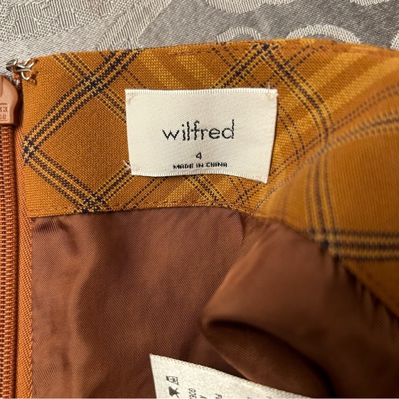 ARITZIA WILFRED DORINE MID RISE FAUX WRAP MINI SKIRT SIZE 4 IN ORANGE PLAID - Picture 11 of 12